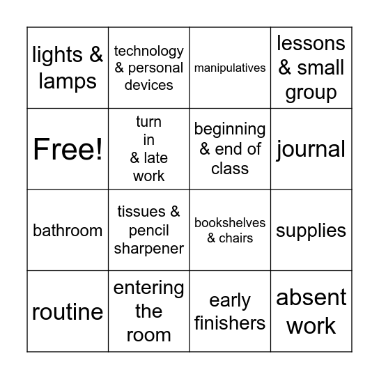 Math Expectations Bingo Card