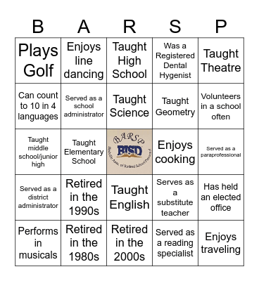 BARSP-O  Name_____________________ Bingo Card