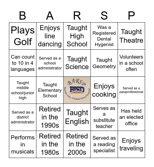 BARSP-O  Name_____________________ Bingo Card