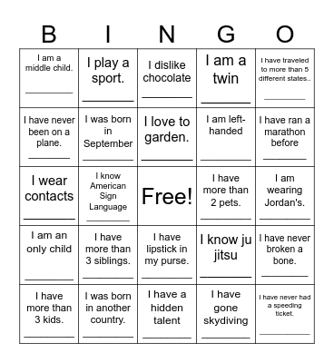 Ice Breaker Bingo Card