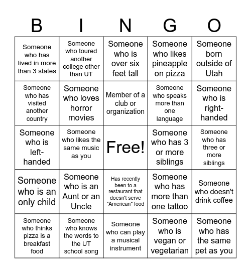 Diversity Bingo Card