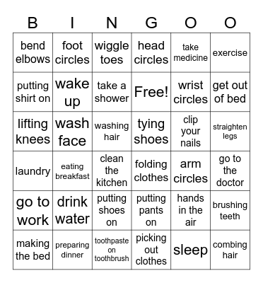 Activities of Daily Living Bingo Card