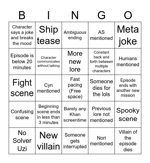 MD Ep 6 Bingo Card