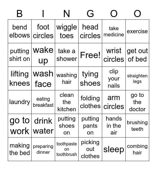 Activities of Daily Living Bingo Card