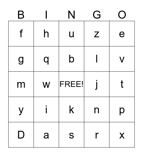 Alphabet Bingo Card