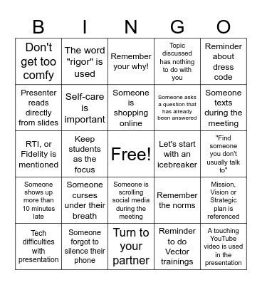 Professional Development BINGO Card