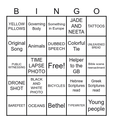Family Worship Bingo Card