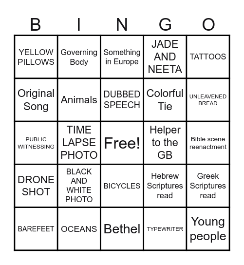 Family Worship Bingo Card