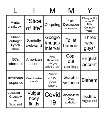 Limmy Improv bingo Card