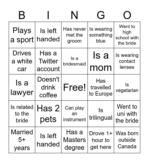 Find the Guest Bingo Card