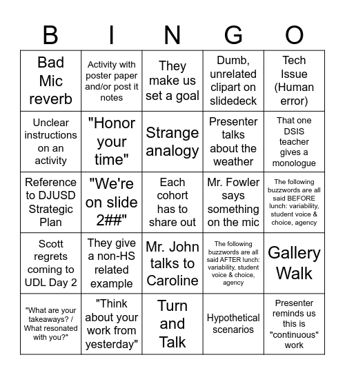 PD Bingo Card