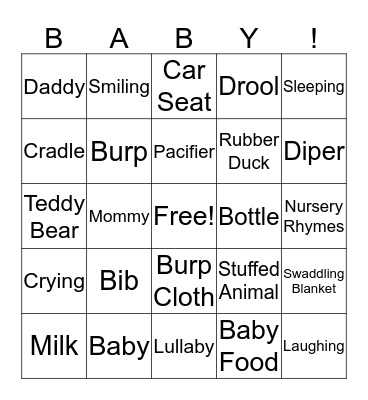 Baby Shower Bingo Card
