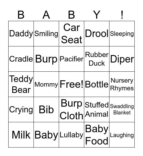 Baby Shower Bingo Card