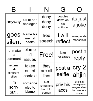 seb's apology bingo Card