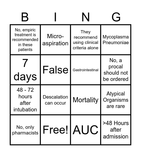 CAP/HAP/VAP BINGO! Bingo Card