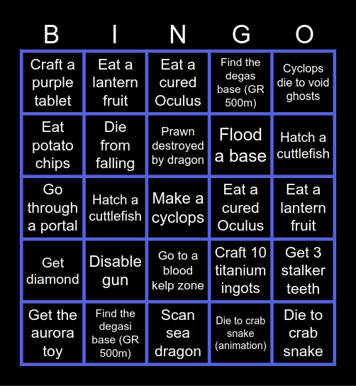 Subnautica Bingo Card