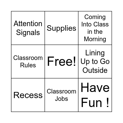 Back to School Bingo Card