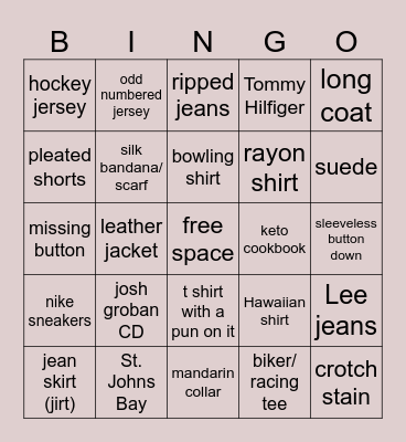 Thrift Store Bingo Card