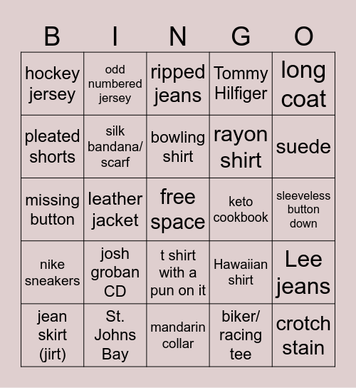 Thrift Store Bingo Card