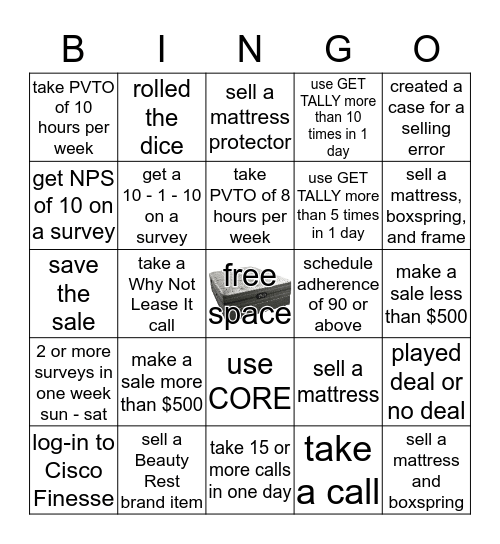 Mattress  Bingo Card