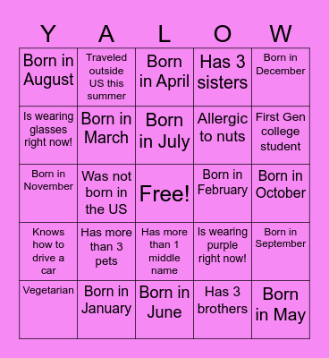 WELCOME BINGO! Bingo Card