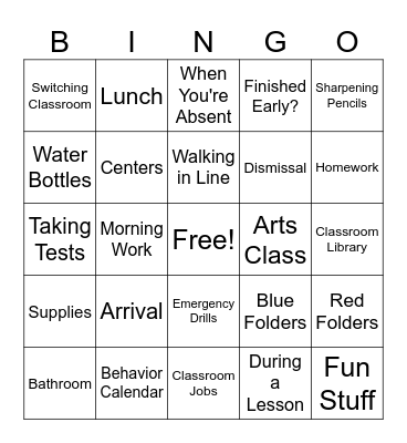 Classroom Expectations Bingo Card