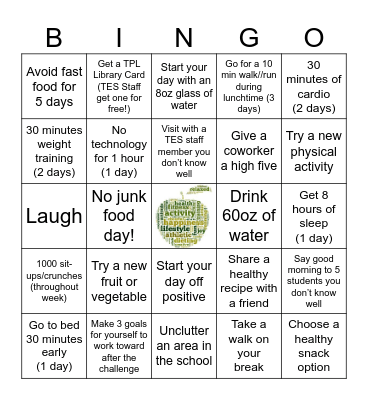 Wellness Bingo - Week 11&12 Whole Health Challenge Bingo Card