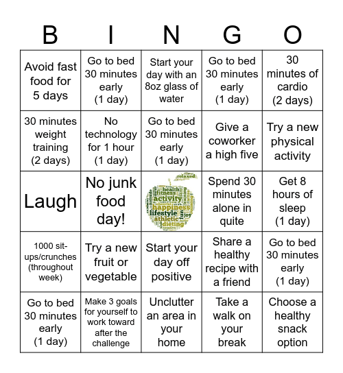 Wellness Bingo - Week 11&12 Whole Health Challenge Bingo Card