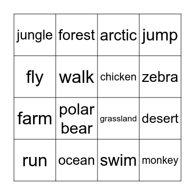 Animals Bingo Card