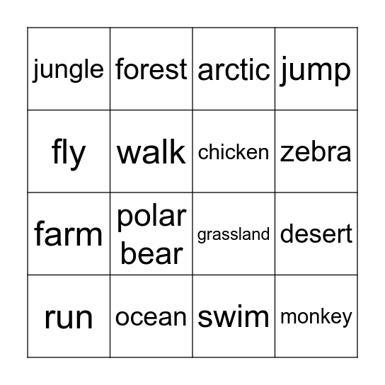 Animals Bingo Card