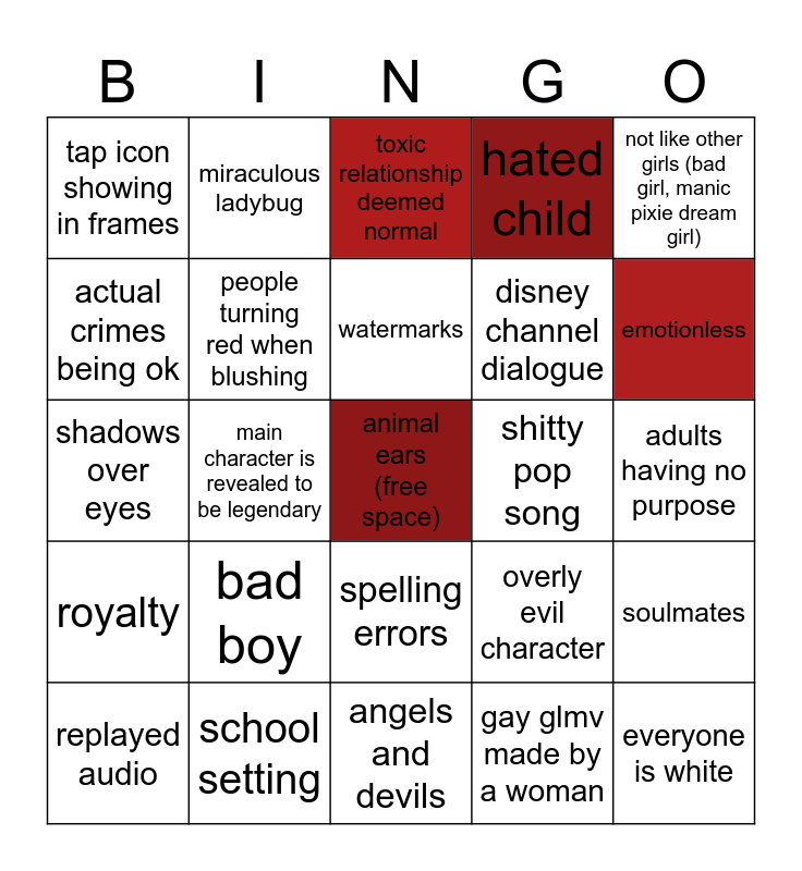 Gacha Edit Bingo Card