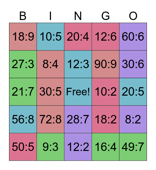 Bingo de divisiones Bingo Card