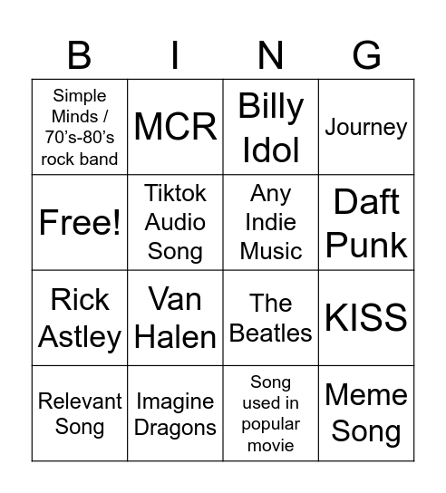 ECP Plays Music Bingo Card