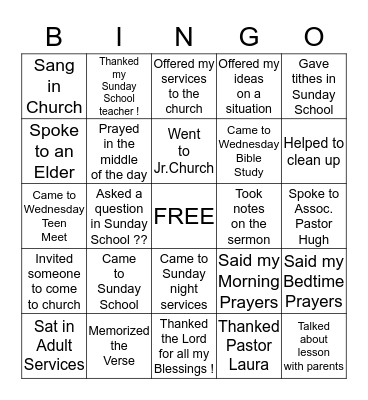 Church Bingo Card