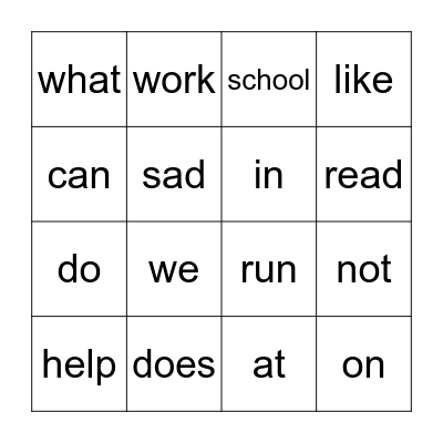 Vocabulary B & C' Bingo Card