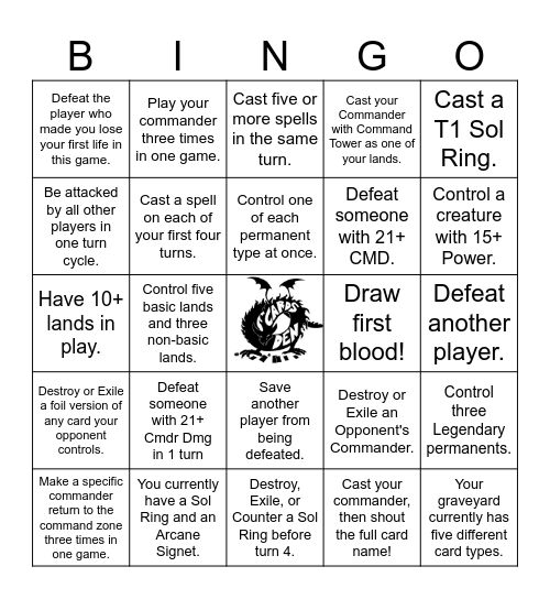 MTG Commander Bingo! Bingo Card