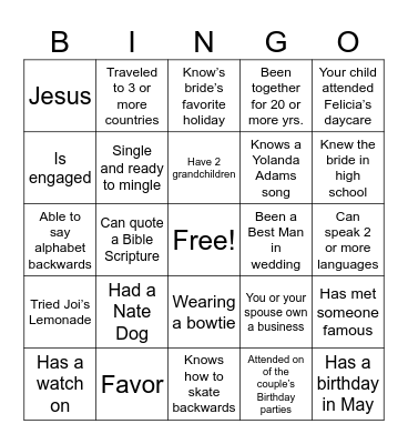 Felicia and Tyrone Bingo Card