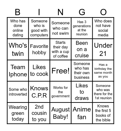 Family Reunion: Hutton.Windom.Grissom Bingo Card