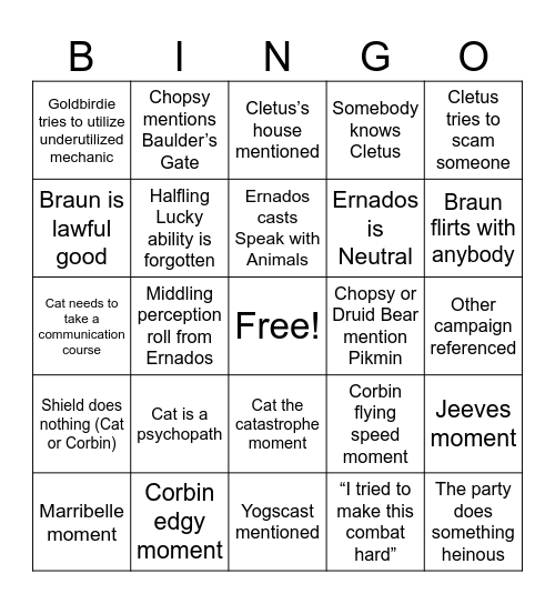 Untitled Bingo Card