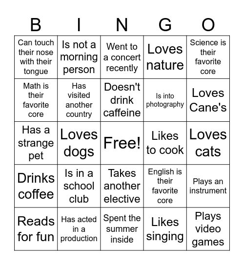 icebreaker bingo Card