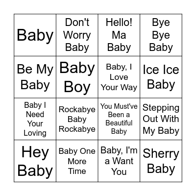 NAME THAT BABY TUNE Bingo Card