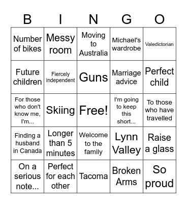 Michael and Mel's Wedding Speech Bingo Card