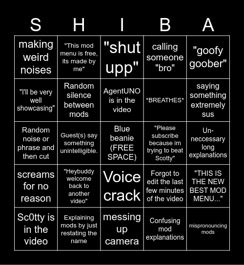 ShibaGT Bingo! Bingo Card