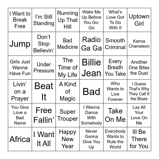 80' Music BINGO Card