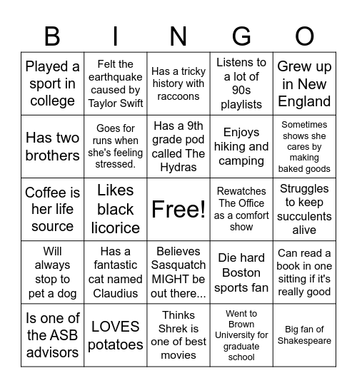 Who is Ms. Allen? Bingo Card