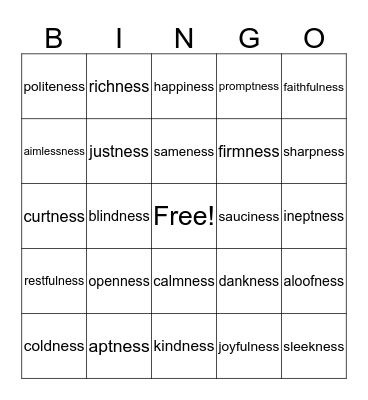 -ness bingo Card