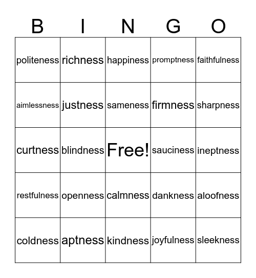 -ness bingo Card