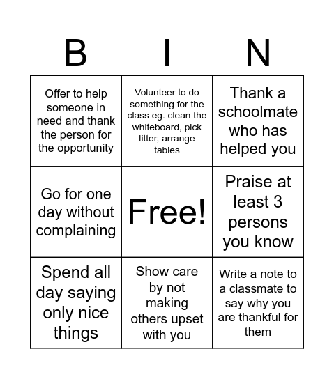 2C1 Gratitude Challenge Bingo Card