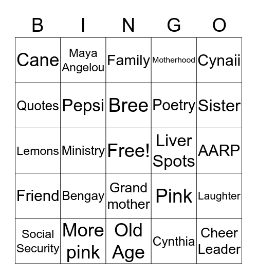 Laura's 50th Bingo Card