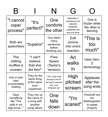Chats & Reacts Bingo Card